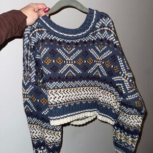 BDG Blue and Cream Patterned Sweater